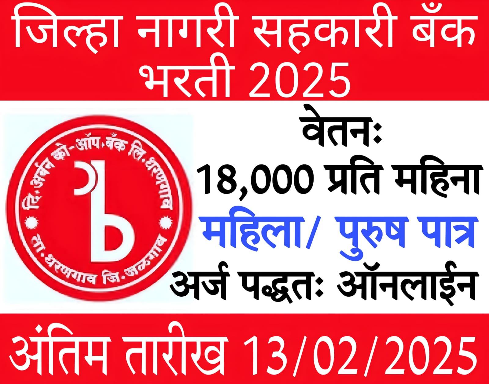 Jilha Nagri Sahkari Bank Bharti